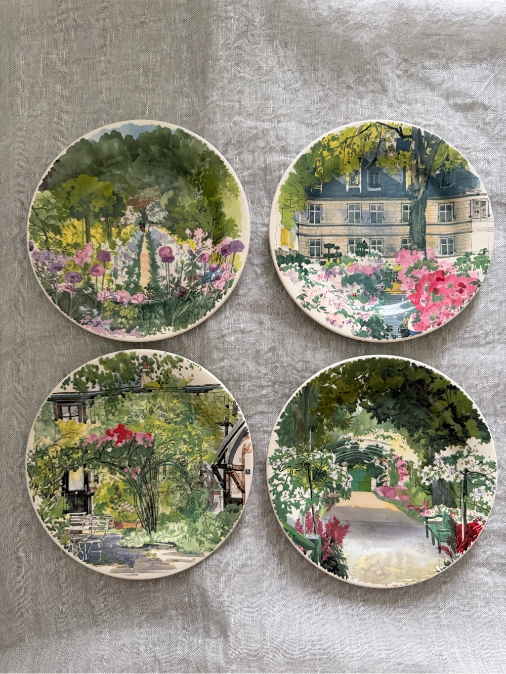 Paris Giverny 4 plates by French de Gien, illustrated by Fabrice Moireau.